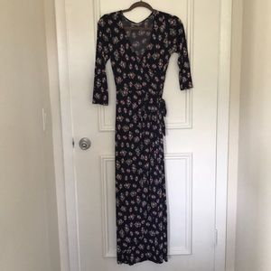 Floral Quarter Sleeve Faux Wrap Dress